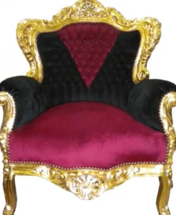 Casa Padrino Barock Sessel King im Antik Stil, Samtstoff in Schwarz Rot und Gold, 120 x 85 x 85 cm