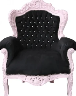Casa Padrino Barock Sessel King im Antik Stil - Schwarz / Rosa mit Glitzersteinen - 85 x 85 x 120 cm