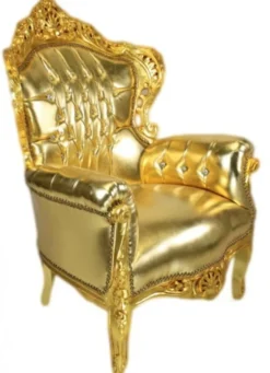 Casa Padrino Barock Sessel King Gold in Lederoptik mit Bling Bling Glitzersteinen, 120 x 85 x 85 cm