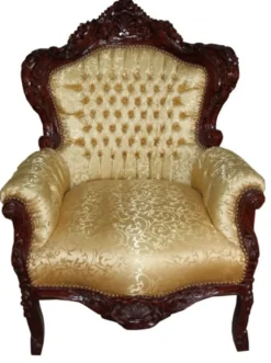 Casa Padrino Barock Sessel King Gold Muster / Brown, Höhe 120 cm, Breite 85 cm, Tiefe 85 cm, Massivholz