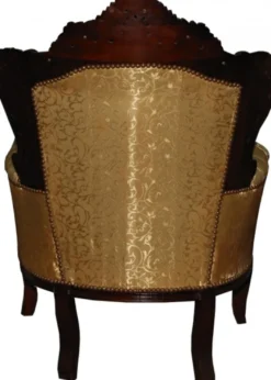 Casa Padrino Barock Sessel King Gold Muster / Brown, Höhe 120 cm, Breite 85 cm, Tiefe 85 cm, Massivholz