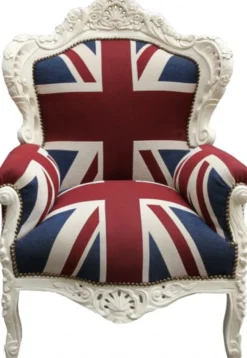 Casa Padrino Barock Sessel King Union Jack Creme 85 x 85 x H. 120 cm - Antik Stil England