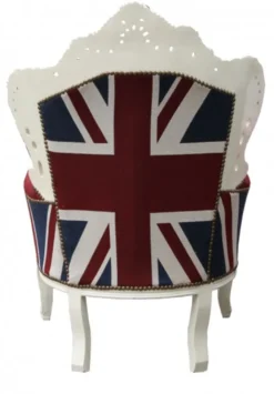 Casa Padrino Barock Sessel King Union Jack Creme 85 x 85 x H. 120 cm - Antik Stil England