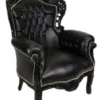 Casa Padrino Barock Sessel King Schwarz/Schwarz Lederoptik mit Bling Bling Glitzersteinen, 120 x 85 x 85 cm