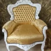 Casa Padrino Barock Sessel King Gold Muster / Weiss - Massivholz Luxus Möbel im Antik Stil - 120 x 85 x 85 cm