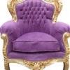 Casa Padrino Barock Sessel King Modell 2 in Lila und Gold - Massivholz Luxusmöbel im Antik Stil - 116 x 85 x 60 cm