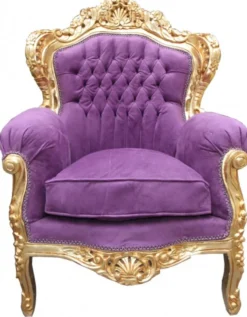 Casa Padrino Barock Sessel King Modell 2 in Lila und Gold - Massivholz Luxusmöbel im Antik Stil - 116 x 85 x 60 cm