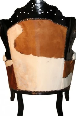 Casa Padrino Barock Sessel King Kuhfell Braun - Echtes Kuhfell Massivholz - 120 x 85 x 85 cm