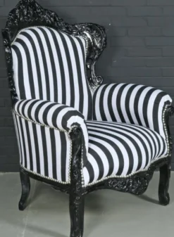 Casa Padrino Barock Sessel King im Barockstil Schwarz / Weiß gestreift 85 x 85 x H. 120 cm