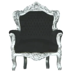 Casa Padrino Barock Sessel King im Antik Stil, Samtbezug in Schwarz und Silber, 85 x 85 x H. 120 cm