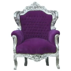 Casa Padrino Barock Sessel King im Antik Stil, Samtbezug in Lila und Holzgestell in Silber, 120 x 85 x 85 cm