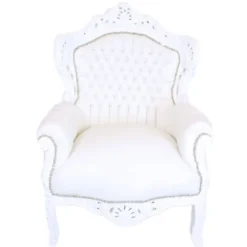 Casa Padrino Barock Sessel King weißer Lederoptik mit Glitzersteinen, 120 x 85 x 85 cm