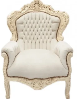 Casa Padrino Barock Sessel King Creme / Creme Samtstoff 85 x 85 x H. 120 cm