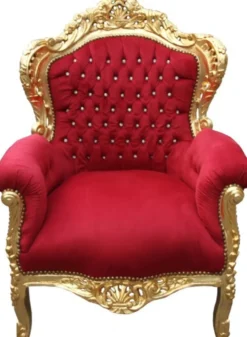 Casa Padrino Barock Sessel King Mod2 Bordeauxrot / Gold mit Glitzersteinen - Antikstil Sessel, H 120 x B 85 x T 85 cm