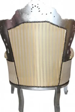 Casa Padrino Barock Sessel King Mod2 Gold / Beige Streifen / Silber - 116 x 85 x 60 cm