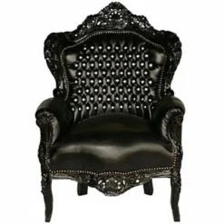 Casa Padrino Barock Sessel King in Schwarz mit Lederoptik und Glitzersteinen, 120 x 85 x 85 cm