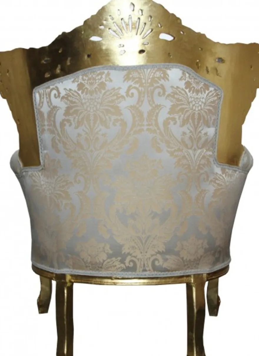 Casa Padrino Barock Sessel King Mod2 Creme Gold Muster mit Glitzersteinen 85 x 60 x H. 116 cm