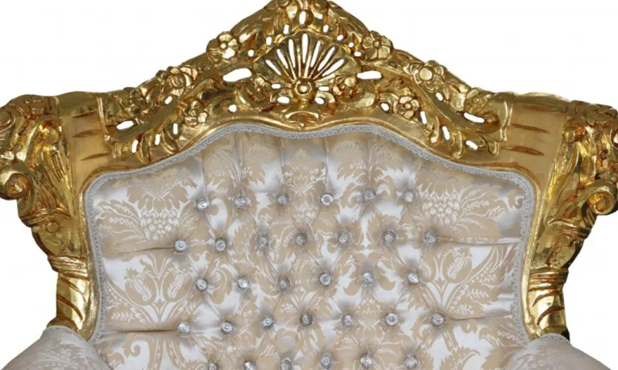 Casa Padrino Barock Sessel King Mod2 Creme Gold Muster mit Glitzersteinen 85 x 60 x H. 116 cm