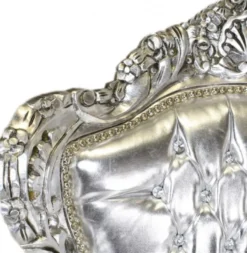 Casa Padrino Barock Sessel King Silber Lederoptik mit Bling Bling Glitzersteinen, 120 x 85 x 85 cm