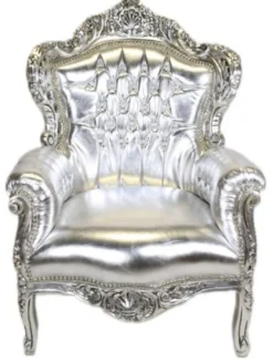 Casa Padrino Barock Sessel King Silber Lederoptik mit Bling Bling Glitzersteinen, 120 x 85 x 85 cm