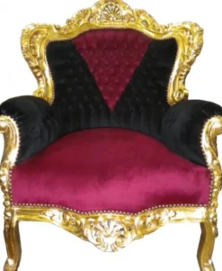 Casa Padrino Barock Sessel King im Antik Stil, Samtstoff in Schwarz Rot und Gold, 85 x 85 x H. 120 cm