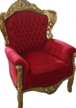Casa Padrino Barock Sessel King im Antikstil Rot / Gold - Höhe 120 cm - Handgefertigtes Luxusmöbel