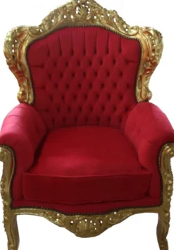 Casa Padrino Barock Sessel King im Antikstil Rot / Gold - Höhe 120 cm - Handgefertigtes Luxusmöbel