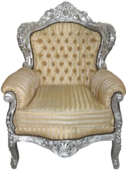 Casa Padrino Barock Sessel King im Antik Stil, Gold mit Beige Streifen, Höhe 116 cm