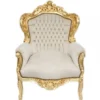 Casa Padrino Barock Sessel King Creme Samtstoff / Gold - Antik Stil Sessel - 120 x 85 x 85 cm