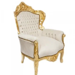 Casa Padrino Barock Sessel King Creme Samtstoff / Gold - Antik Stil Sessel - 120 x 85 x 85 cm