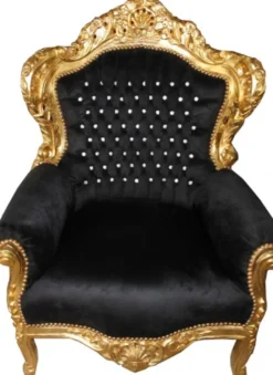 Casa Padrino Barock Sessel King im Antik Stil, Schwarz Gold mit Glitzersteinen, 120 x 85 x 85 cm