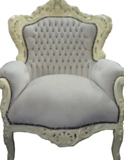 Casa Padrino Barock Sessel King im Antik Stil, Samtstoff in Creme, 120 x 85 x 85 cm
