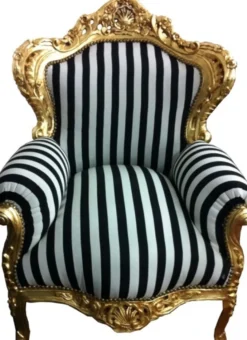 Casa Padrino Barock Sessel King im Antik Stil, gold mit schwarz-weißen Streifen, 85 x 85 x H. 120 cm