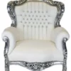 Casa Padrino Barock Sessel King Weiss Lederoptik / Silber mit Bling Bling Glitzersteinen 120 x 85 x 85 cm