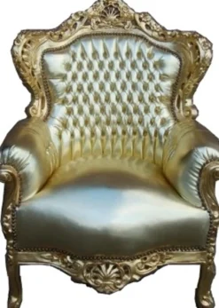 Casa Padrino Barock Sessel King Gold / Gold Lederoptik 85 x 85 x H. 120 cm - Edel & Prunkvoll