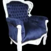 Casa Padrino Barock Sessel King Royalblau / Weiss, Breite 85 cm, Höhe 120 cm, Tiefe 85 cm, Massivholz, Samt