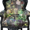 Casa Padrino Barock Sessel King Comic Design / Schwarz Lederoptik - Massivholz - 120 x 85 x 85 cm