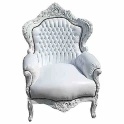 Casa Padrino Barock Sessel King Weiß in Lederoptik 85 x 85 x H. 120 cm - Luxuriöses Antikstil Möbelstück