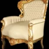 Casa Padrino Barock Sessel King Creme/Gold in Lederoptik mit Bling Bling Steinen, 120 x 85 x 85 cm