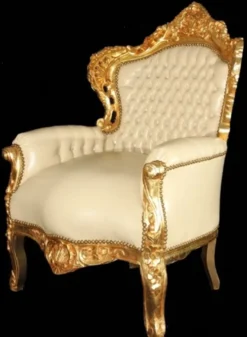 Casa Padrino Barock Sessel King Creme/Gold in Lederoptik mit Bling Bling Steinen, 120 x 85 x 85 cm