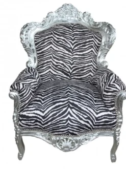 Casa Padrino Barock Sessel King im Zebra Design mit silbernem Rahmen, 120 x 85 x 85 cm