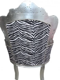 Casa Padrino Barock Sessel King im Zebra Design mit silbernem Rahmen, 120 x 85 x 85 cm