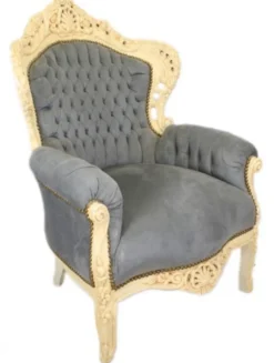 Casa Padrino Barock Sessel King in Grau und Antikstil Creme, 120 x 85 x 85 cm, handgefertigter Luxus-Sessel
