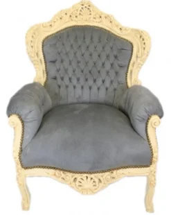 Casa Padrino Barock Sessel King in Grau und Antikstil Creme, 120 x 85 x 85 cm, handgefertigter Luxus-Sessel