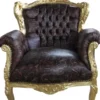 Casa Padrino Barock Sessel Lord Braun/Gold in Lederoptik, Massivholz, 100 x 78 x 58 cm