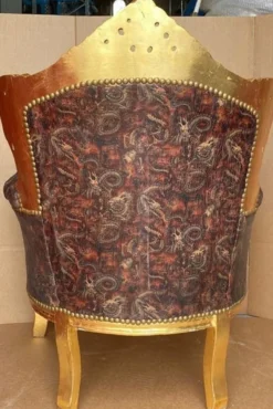 Casa Padrino Barock Sessel Mehrfarbig / Gold - Handgefertigter Massivholz Wohnzimmer Sessel mit Kunstleder - Antik Stil Wohnzimmer Sessel - Barock Wohnzimmer Möbel