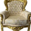 Casa Padrino Barock Sessel mit Glitzersteinen Grau / Beige / Gold - Wohnzimmer Möbel im Barockstil