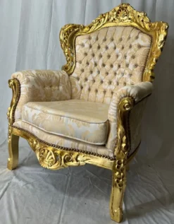 Casa Padrino Barock Sessel mit Glitzersteinen Grau / Beige / Gold - Wohnzimmer Möbel im Barockstil