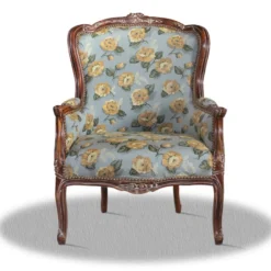 Casa Padrino Barock Sessel mit Blumenmuster - Hotel Kollektion, braun / hellblau - 70 x 65 x 100 cm