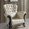 Casa Padrino Barock Sessel mit Glitzersteinen Champagnerfarben / Schwarz / Gold 112 x 85 x H. 112 cm - Edle Wohnzimmer Möbel im Barockstil